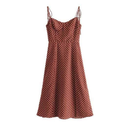 Lace - Up Strap Polka Dot Sling Dress - SHExFAB