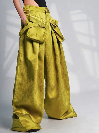 Large Pocket Floor Length Wide Leg Pants - SHExFAB