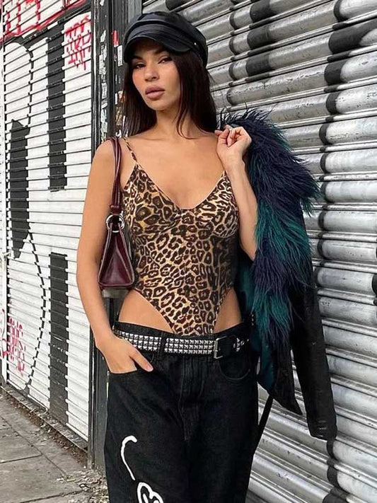 Leopard Print Backless High Cut Bodysuit - SHExFAB