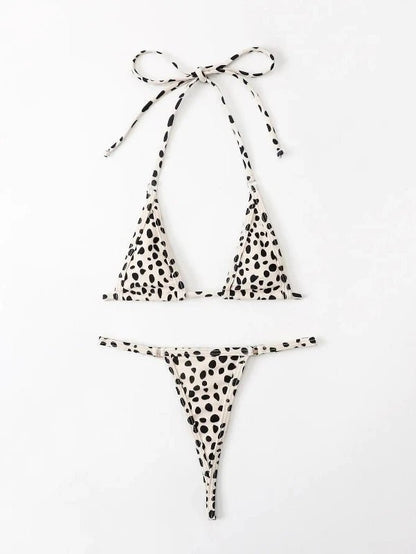 Leopard Print Two Piece Micro Triangle Bikini Set - SHExFAB