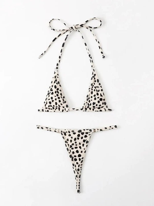 Leopard Print Two Piece Micro Triangle Bikini Set - SHExFAB