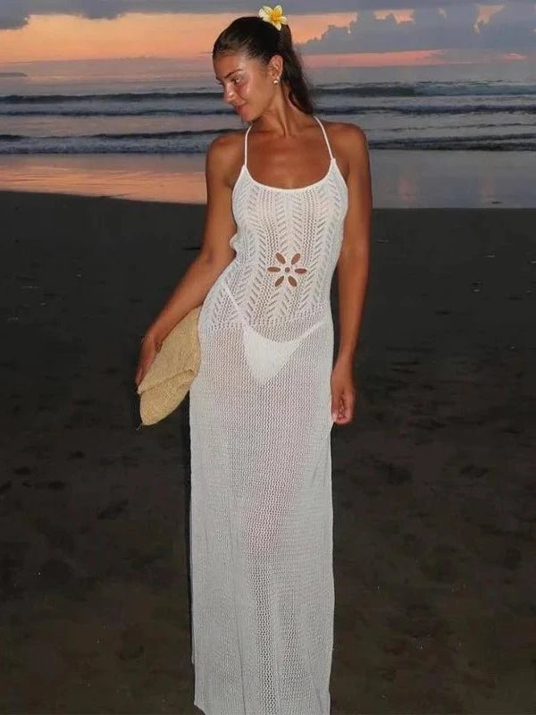 Long Knitted Backless Crochet Beach Dress - SHExFAB