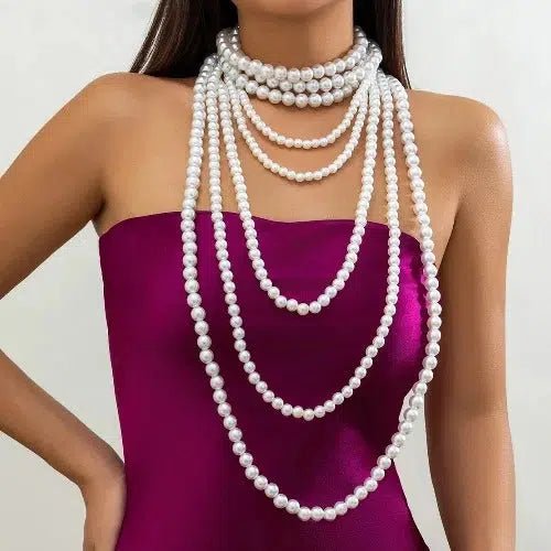 Long Layered Imitation Pearl Necklace - SHExFAB