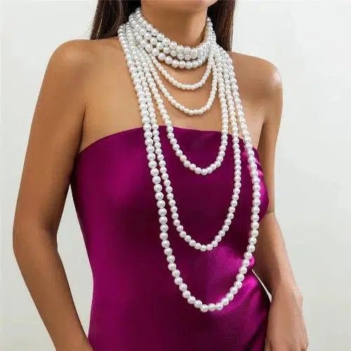 Long Layered Imitation Pearl Necklace - SHExFAB