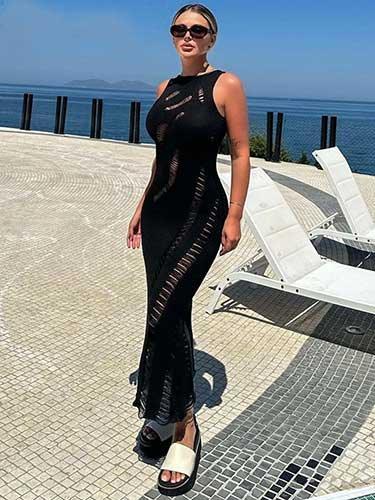 Long Ripped Maxi Black Dress - SHExFAB