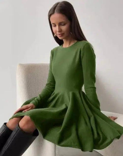 Long Sleeve Mini Pleated Dress - SHExFAB