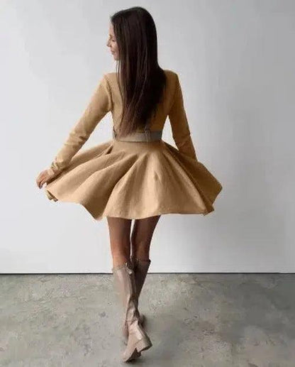 Long Sleeve Mini Pleated Dress - SHExFAB