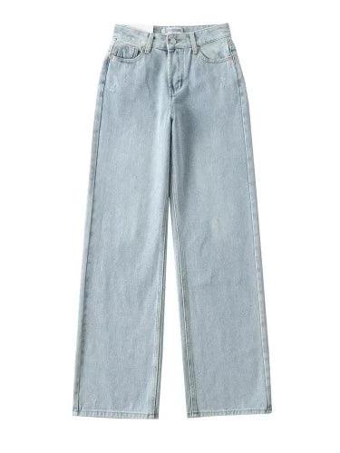 Long Wide Leg Ripped Denim Jeans - SHExFAB