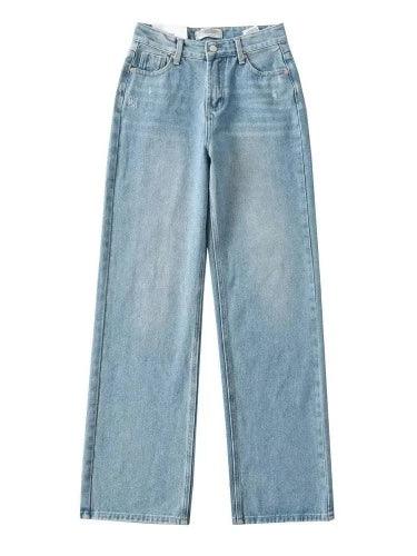 Long Wide Leg Ripped Denim Jeans - SHExFAB