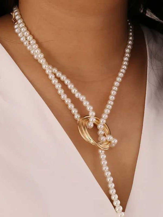 Loop Chain Long Imitation Pearl Fashion Necklace - SHExFAB