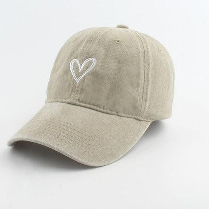 Love Heart Washed Cotton Baseball Cap - SHExFAB