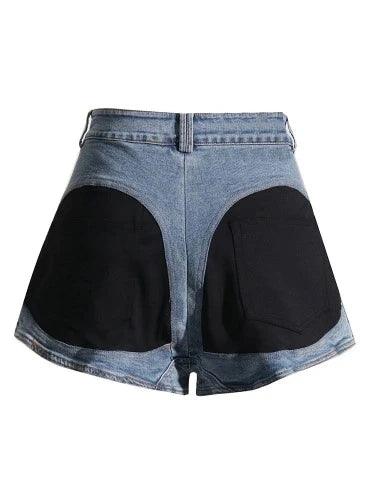 Low Waist Pocket Patchwork Booty Shorts Denim Shorts - SHExFAB