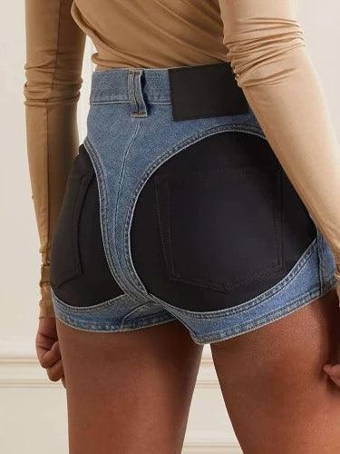 Low Waist Pocket Patchwork Booty Shorts Denim Shorts - SHExFAB