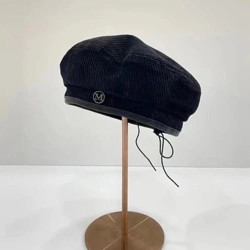 M Letter Charm Corduroy Beret Hat - SHExFAB