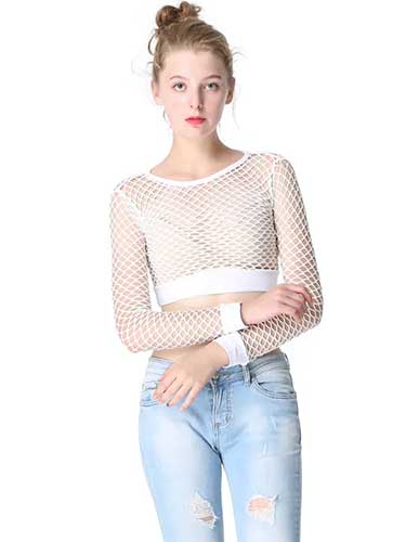 Mesh Long Sleeve Fishnet Crop Top - SHExFAB