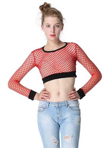 Mesh Long Sleeve Fishnet Crop Top - SHExFAB