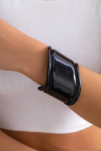 Metal Black Open Cuff Bangle - SHExFAB