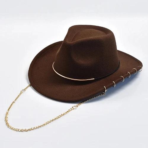 Metal Chain Curved Brim Fashion Cowboy Hat - SHExFAB