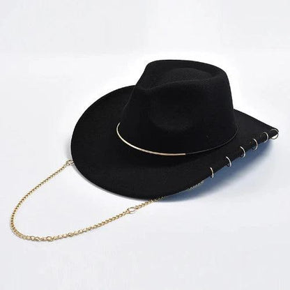 Metal Chain Curved Brim Fashion Cowboy Hat - SHExFAB