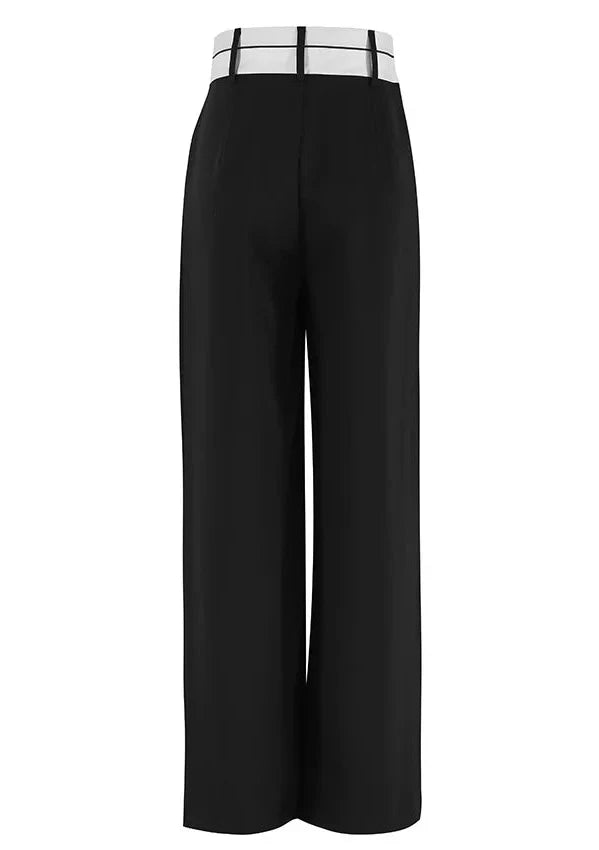 Mid Waist Button Wide Leg Straight Trousers - SHExFAB