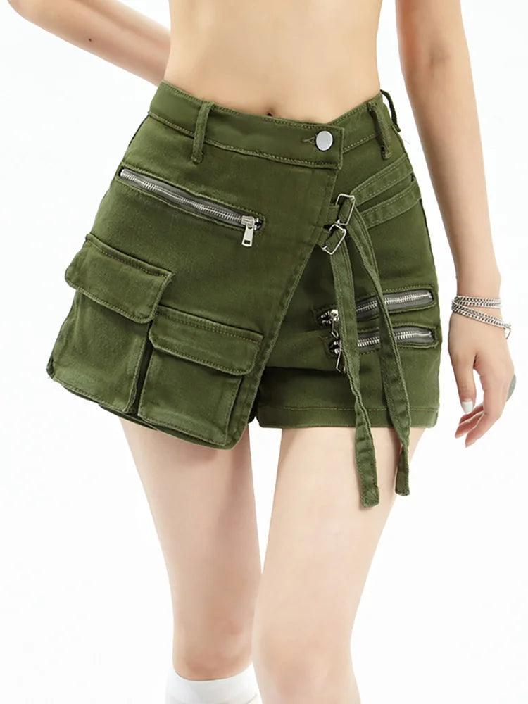 Multiple Fake Pockets Mini Denim Skirt Short - SHExFAB