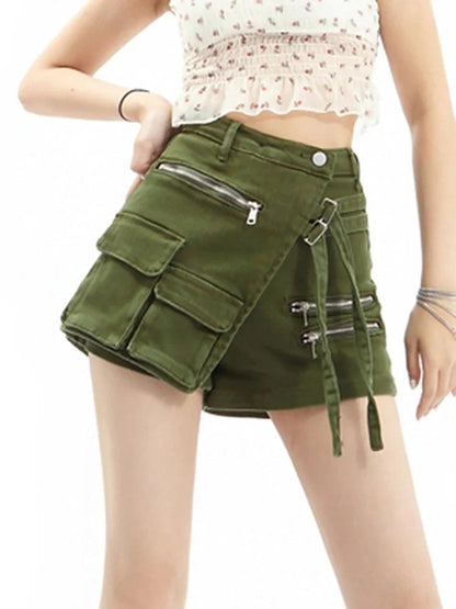 Multiple Fake Pockets Mini Denim Skirt Short - SHExFAB