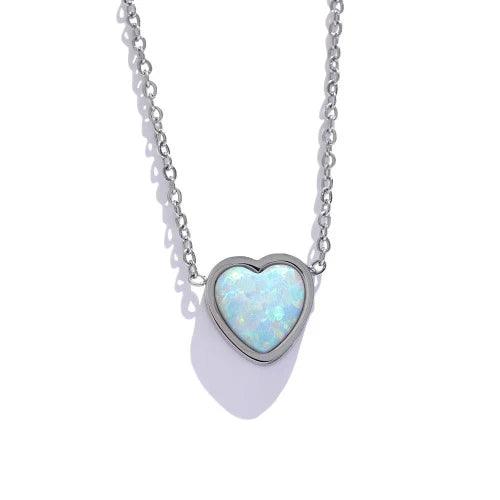 Natural Australian Opal Stone Heart Pendant Necklace - SHExFAB