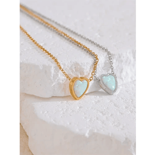 Natural Australian Opal Stone Heart Pendant Necklace - SHExFAB