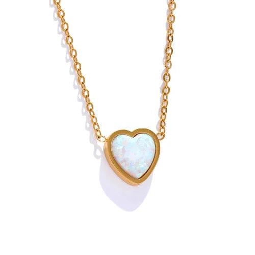 Natural Australian Opal Stone Heart Pendant Necklace - SHExFAB