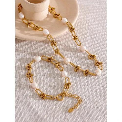 Natural Pearl Knot Chain Necklace - SHExFAB