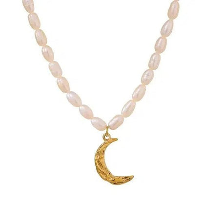 Natural Pearl Moon Pendant Necklace - SHExFAB