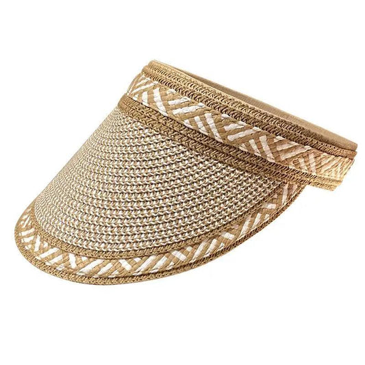 Natural Straw Striped Beach Visor Straw Hats - SHExFAB