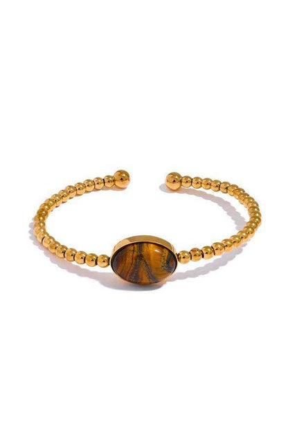 Natural Tiger Stone Cuff Bracelet Bangle - SHExFAB