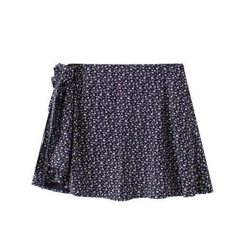 Navy Blue Lace - Up Floral Mini Skirt - SHExFAB