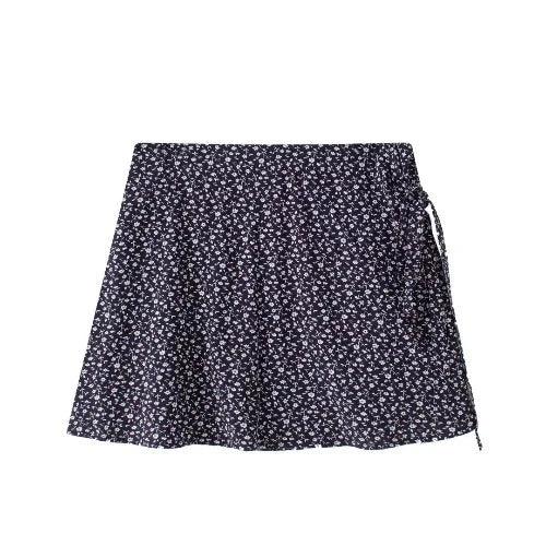 Navy Blue Lace - Up Floral Mini Skirt - SHExFAB