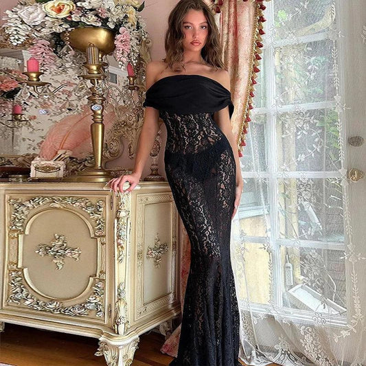 Off Shoulder Black Lace Mermaid Dress - SHExFAB