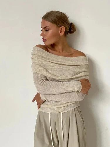 Off Shoulder Long Sleeve Knitted Top - SHExFAB