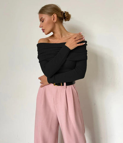 Off Shoulder Long Sleeve Knitted Top - SHExFAB