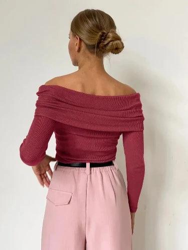 Off Shoulder Long Sleeve Knitted Top - SHExFAB