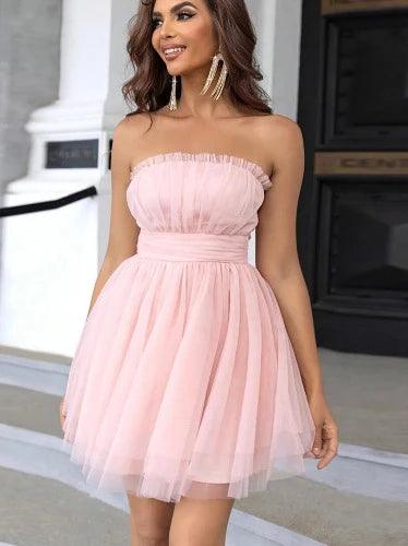 Off Shoulder Mesh Mini Tutu Prom Dress - SHExFAB