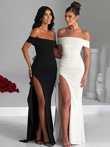 Off Shoulder Slit Maxi Formal Evening Dress - SHExFAB