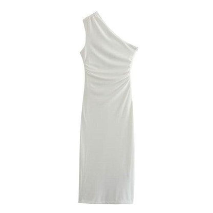 One Shoulder White Evening Dress - SHExFAB