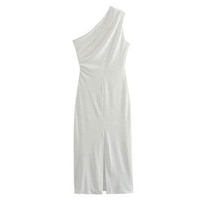 One Shoulder White Evening Dress - SHExFAB