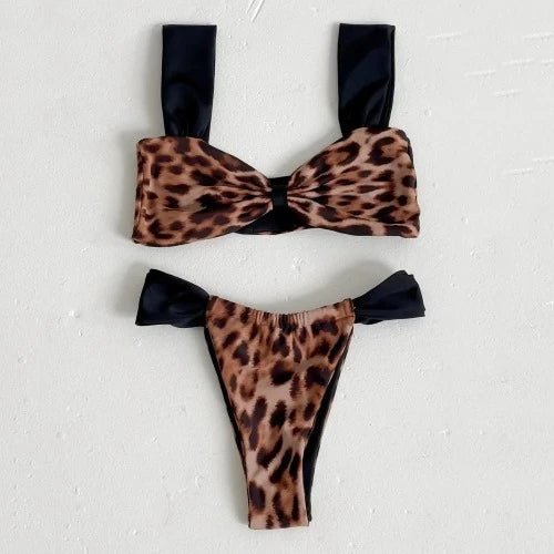 Patchwork Bow Bikini Top and Thong Bikini Set - SHExFAB