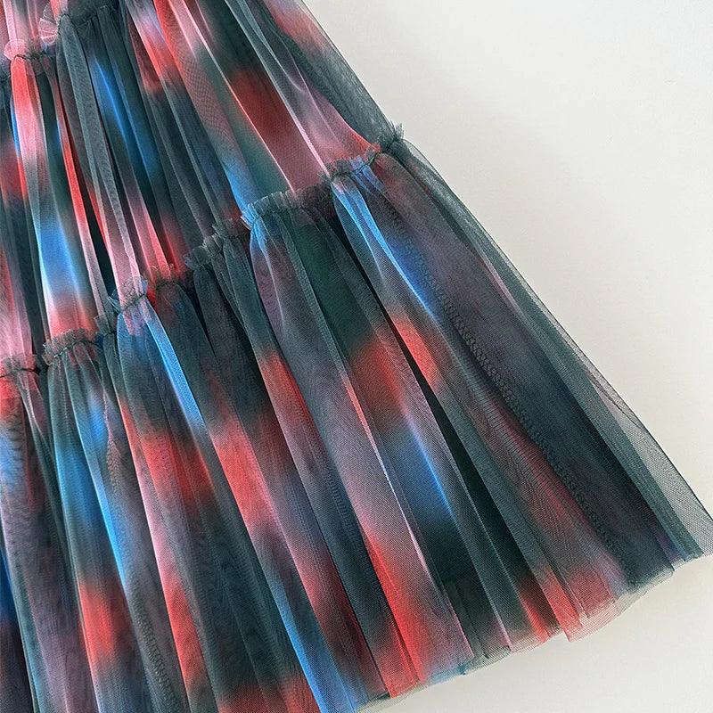 Patchwork Mesh Tiered Long Tulle Skirt - SHExFAB