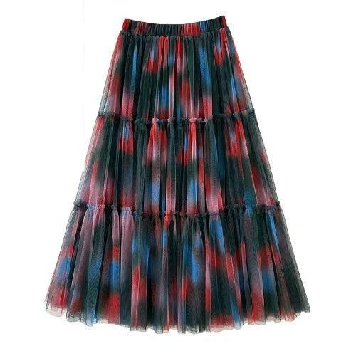 Patchwork Mesh Tiered Long Tulle Skirt - SHExFAB