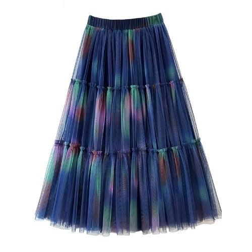 Patchwork Mesh Tiered Long Tulle Skirt - SHExFAB