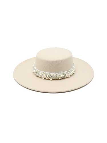 Pearl Band Wide Brim Flat Top Fedora Hat - SHExFAB