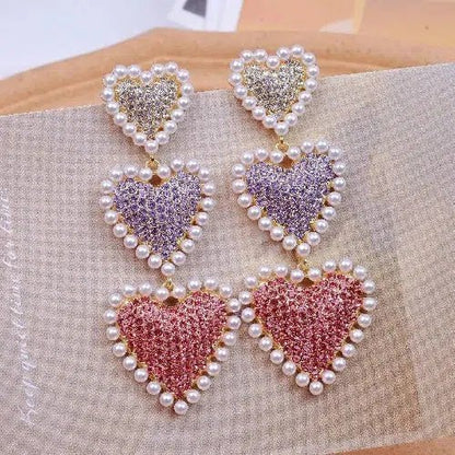 Pearl Love Heart Drop Earrings - SHExFAB