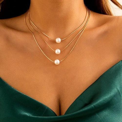 Pearl Pendant Silver Chain Layered Necklace - SHExFAB